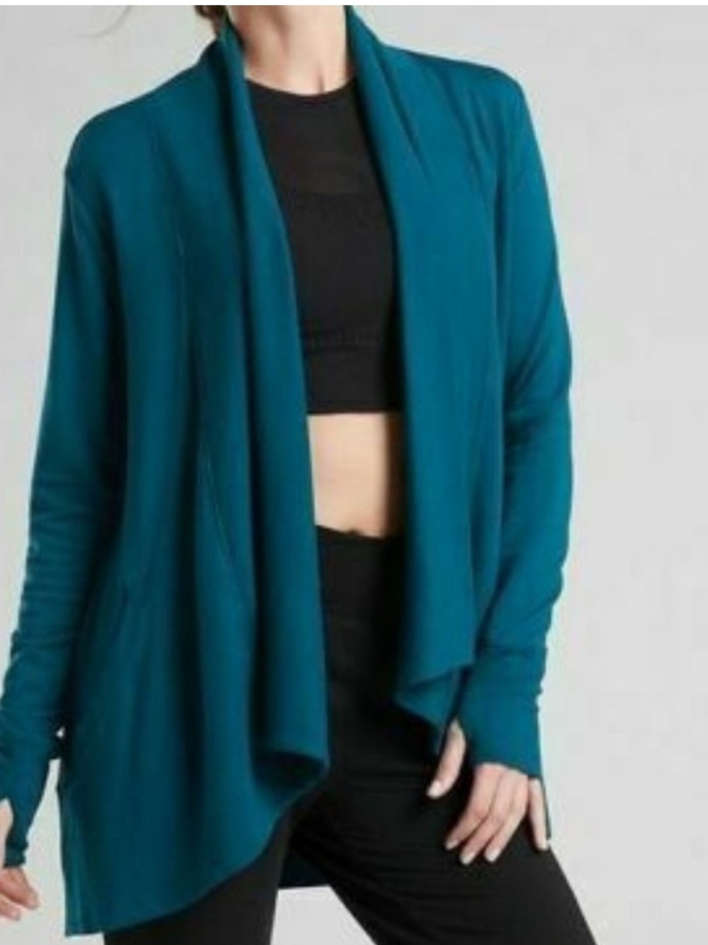 Athleta Teal Pranayama Wrap Draped Open-Front Women's Cardigan Sweater L